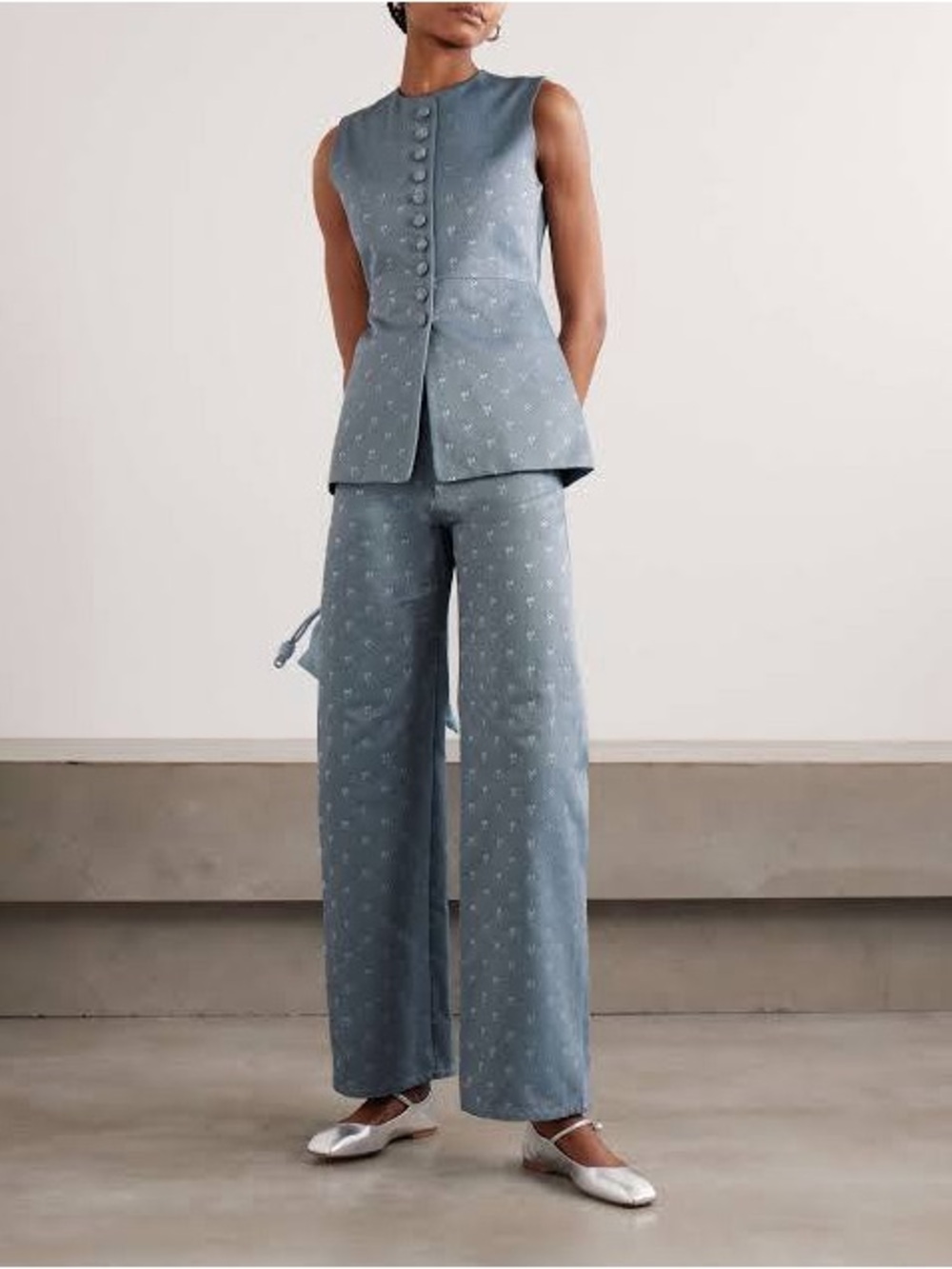 NWT LIBEROWE Annie Floral Jacquard Pants Blue High Rise Straight Leg Size M